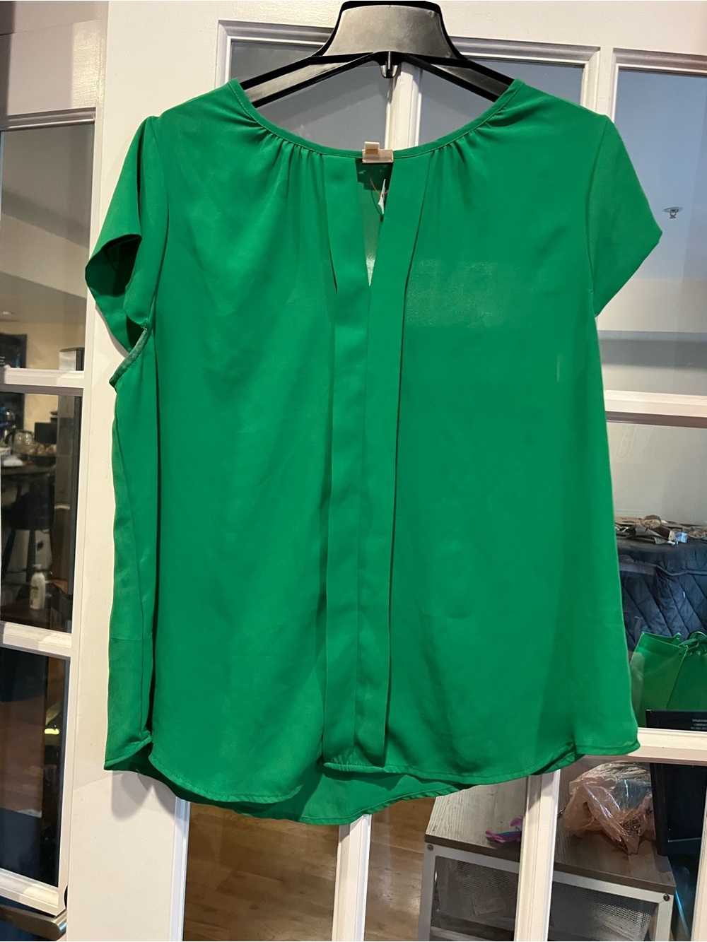 meraki Emerald Green Short-Sleeve Pleated Front Blouse
